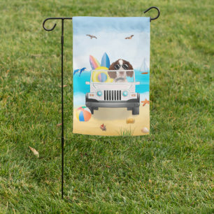 English Springer Spaniel  Dog Driving on Beach Garden Flag
