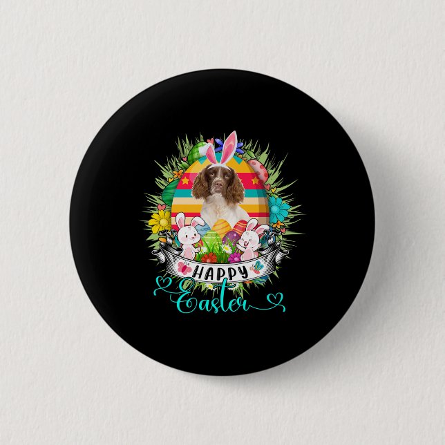 English Springer Spaniel Dog In Easter Eggs Sket  Button (Front)