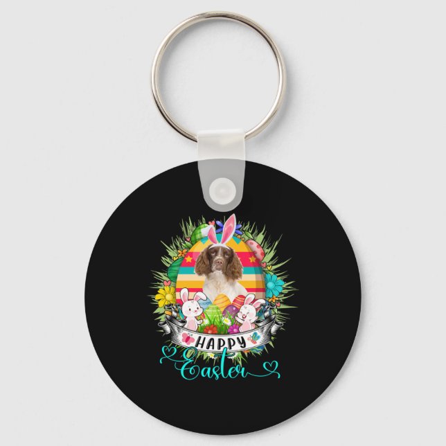English Springer Spaniel Dog In Easter Eggs Sket _ Keychain (Front)