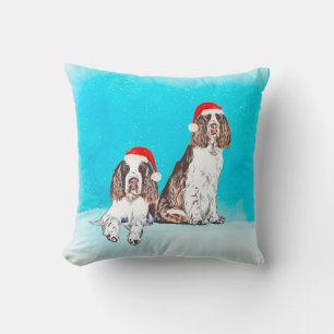 English Springer Spaniel Dog In Snow Christmas Hat Throw Pillow