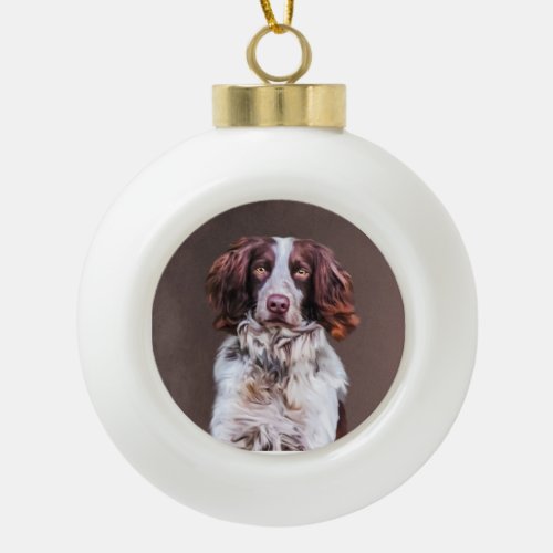 English Springer Spaniel Dog Oil Painting Portrait Ceramic Ball Christmas Ornament