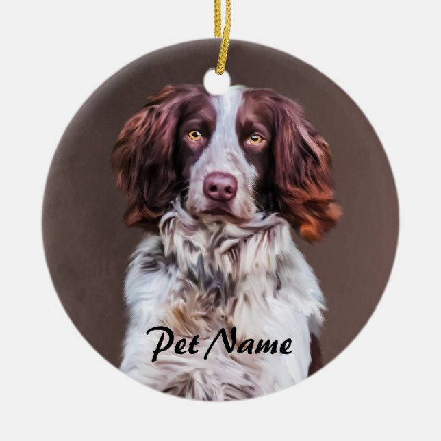English Springer Spaniel Dog Oil Painting Portrait Ceramic Ornament (Front)