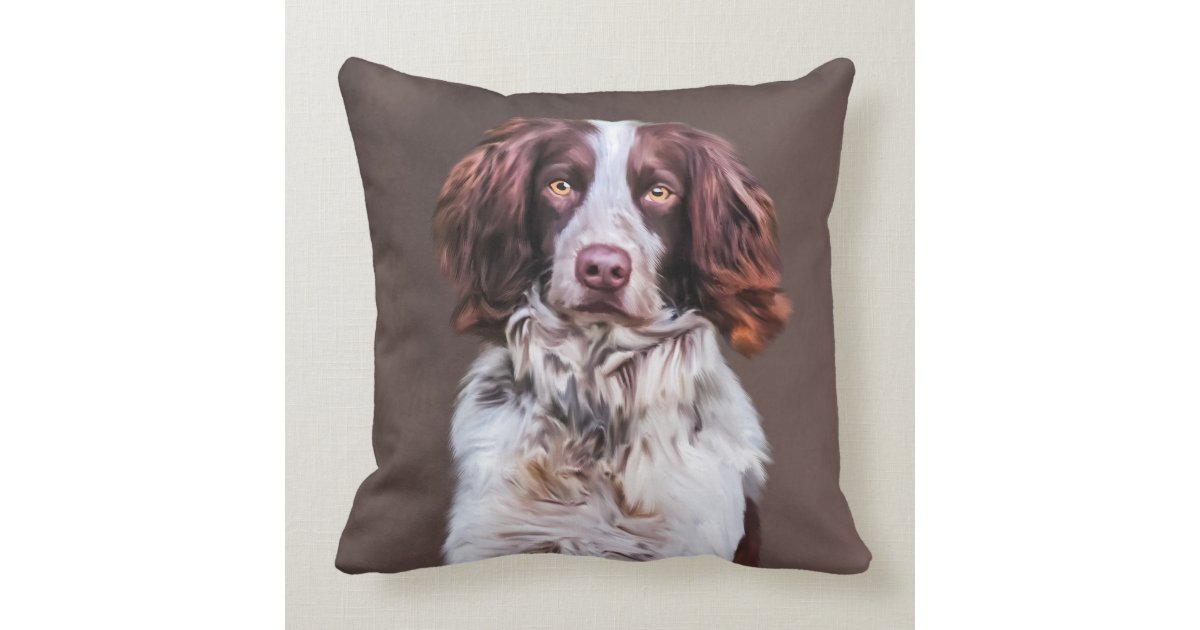 English Springer Spaniel Dog Oil Painting Portrait Throw Pillow