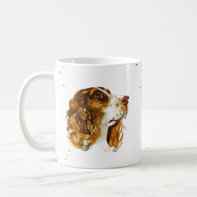 English Springer Spaniel Dog Puppy Watercolor Coffee Mug (Left)