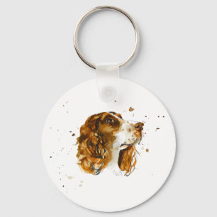 English Springer Spaniel Dog Puppy Watercolor Keychain