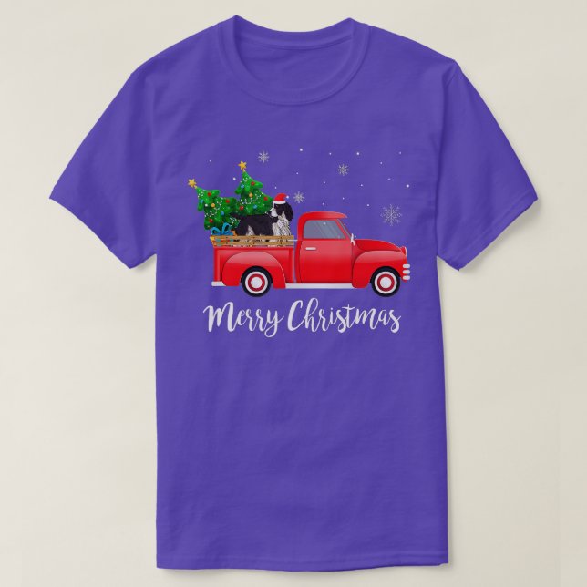 English Springer Spaniel Dog Riding Red Truck Chri T-Shirt (Design Front)