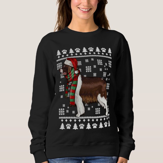 English Springer Spaniel Dog Santa Hat Xmas Ugly C Sweatshirt (Front)