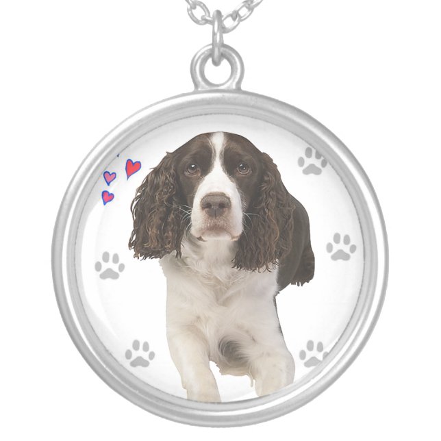 English Springer Spaniel Dog Silver Plated Necklace (Front)