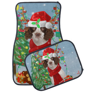 English Springer Spaniel dog with Christmas gifts Car Floor Mat