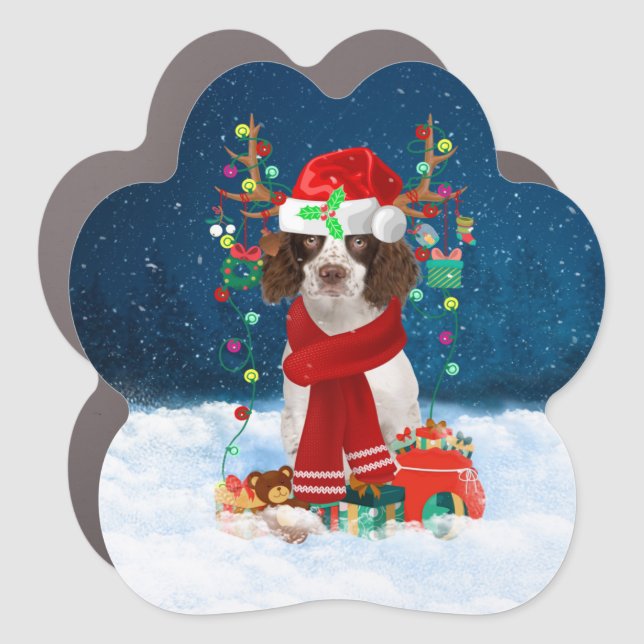 English Springer Spaniel dog with Christmas gifts  Car Magnet (Front)