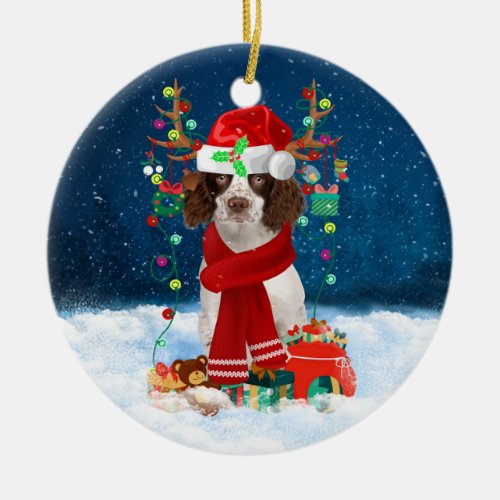 English Springer Spaniel dog with Christmas gifts  Ceramic Ornament