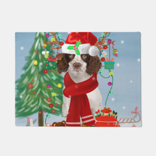 English Springer Spaniel dog with Christmas gifts  Doormat