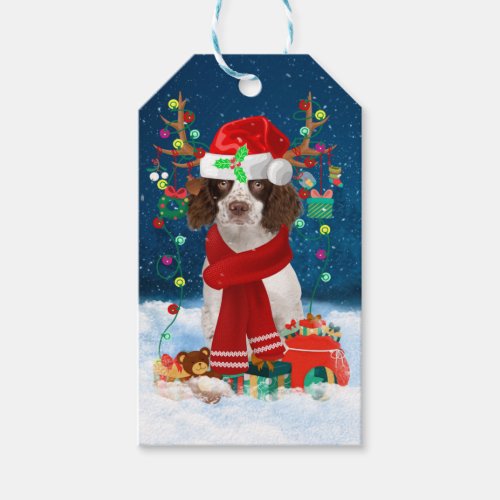 English Springer Spaniel dog with Christmas gifts  Gift Tags