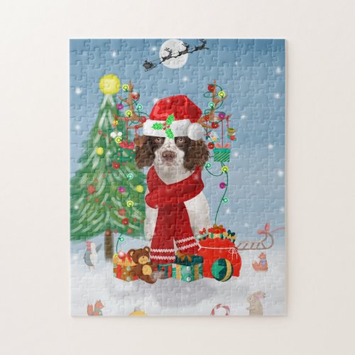 English Springer Spaniel dog with Christmas gifts  Jigsaw Puzzle