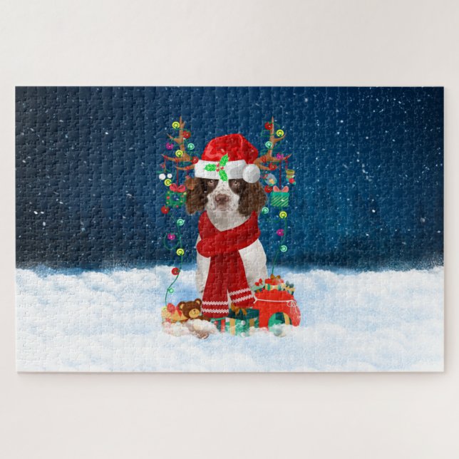 English Springer Spaniel dog with Christmas gifts Jigsaw Puzzle (Horizontal)