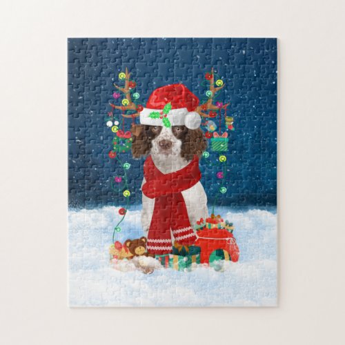 English Springer Spaniel dog with Christmas gifts Jigsaw Puzzle