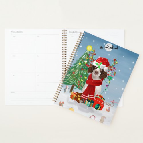 English Springer Spaniel dog with Christmas gifts  Planner