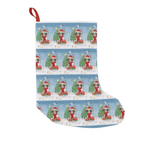 English Springer Spaniel dog with Christmas gifts  Small Christmas Stocking