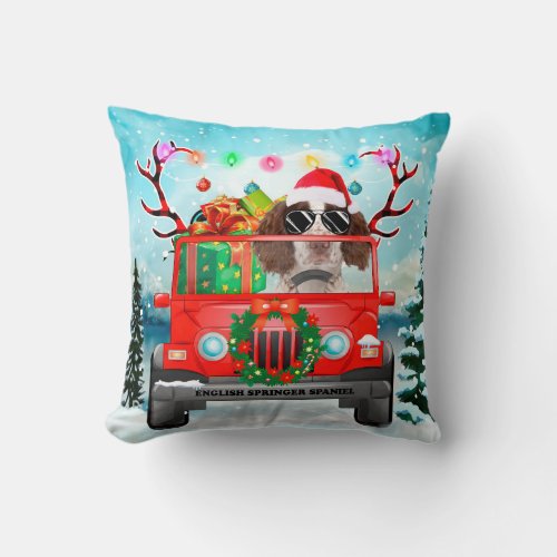 English Springer Spaniel dog with Christmas gifts Throw Pillow