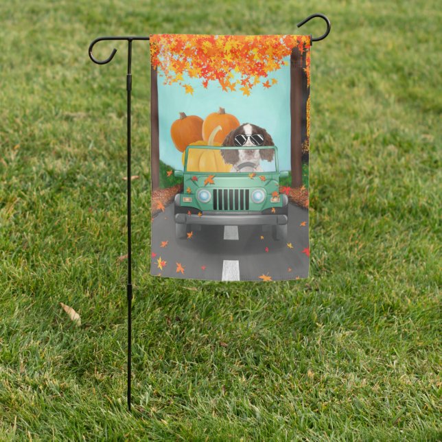 English Springer Spaniel Fall pumpkin Garden Flag (In SItu)