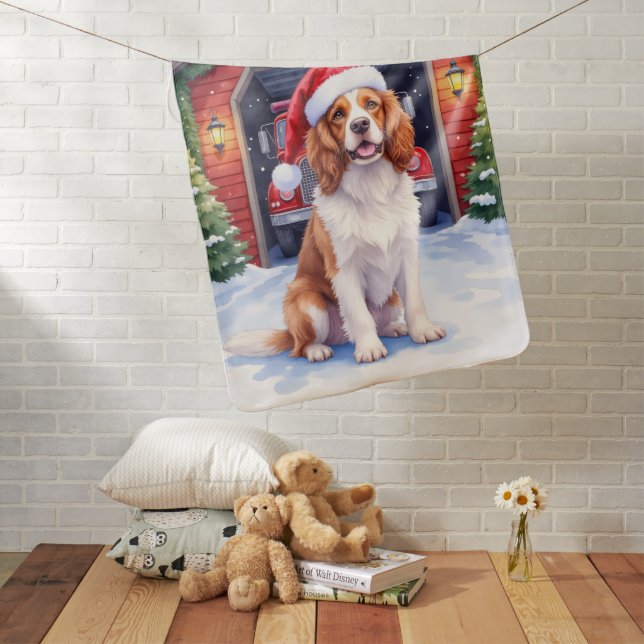 English Springer Spaniel Fire Station Santa Baby Blanket (In Situ)