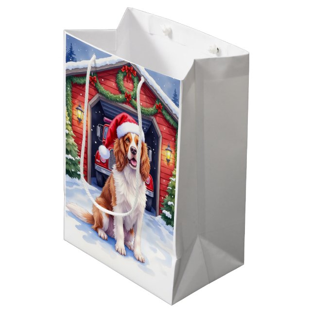 English Springer Spaniel Fire Station Santa Medium Gift Bag (Front Angled)