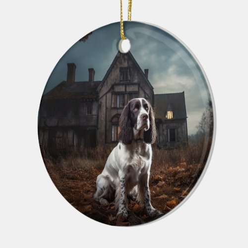 English Springer Spaniel Halloween Scary Ceramic Ornament