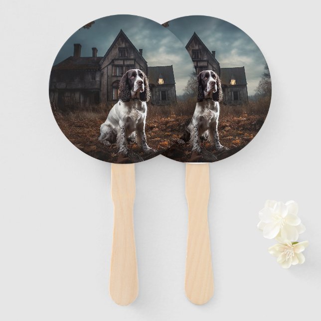 English Springer Spaniel Halloween Scary Hand Fan (Front and Back)