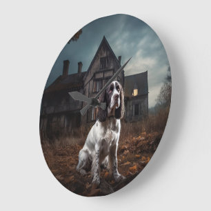English Springer Spaniel Halloween Scary Large Clock