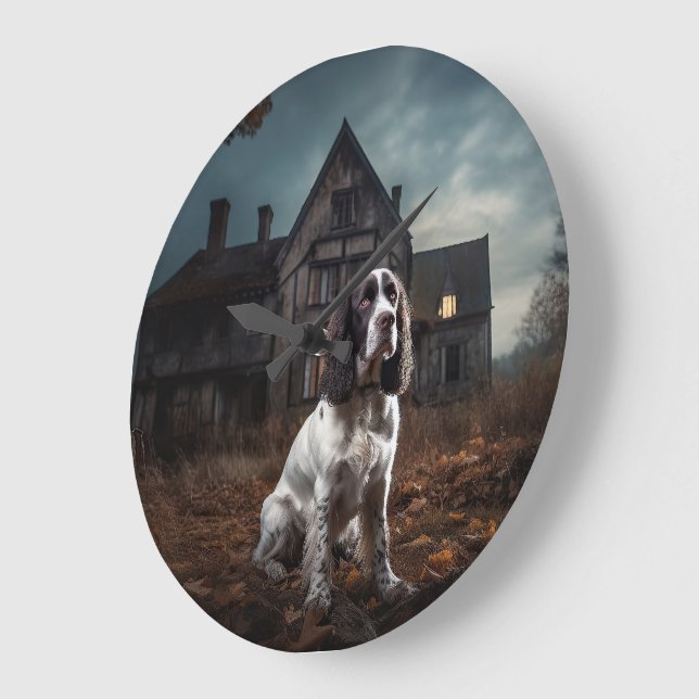 English Springer Spaniel Halloween Scary Large Clock (Angle)