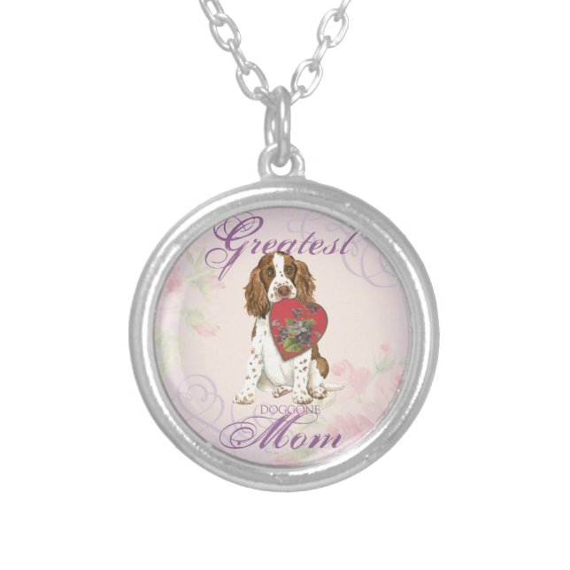 English Springer Spaniel Heart Mom Silver Plated Necklace (Front)