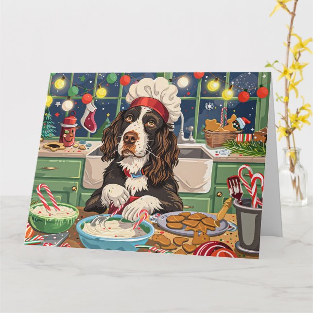 English Springer Spaniel Holiday Baking: Festive  Card (Yellow Flower)