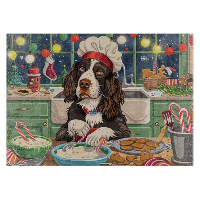 English Springer Spaniel Holiday Baking: Festive  Cutting Board (Front)