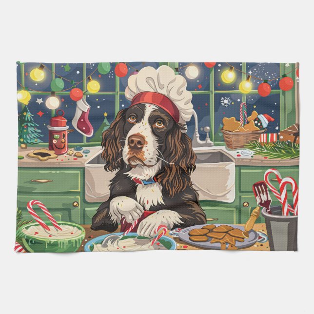 English Springer Spaniel Holiday Baking: Festive  Kitchen Towel (Horizontal)