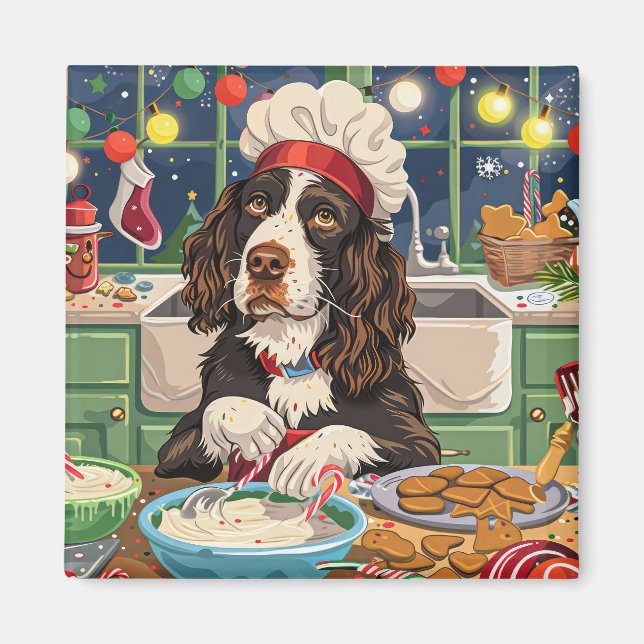 English Springer Spaniel Holiday Baking: Festive  Magnet (Front)