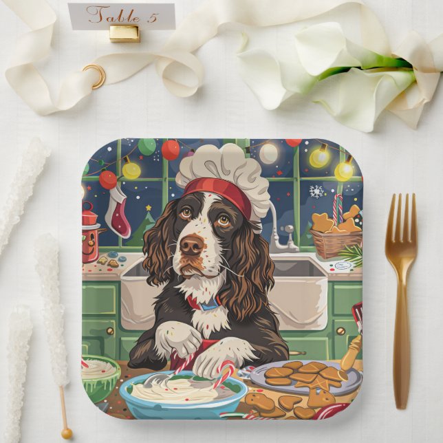 English Springer Spaniel Holiday Baking: Festive  Paper Plates (Wedding)