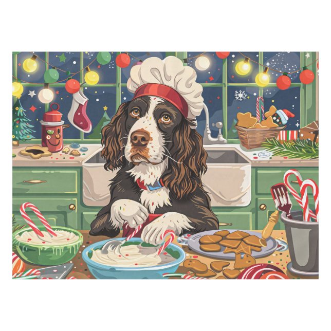 English Springer Spaniel Holiday Baking: Festive  Tablecloth (Front (Horizontal))