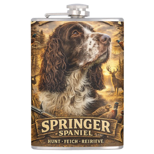 English Springer Spaniel Hunting Dog Flask (Front)