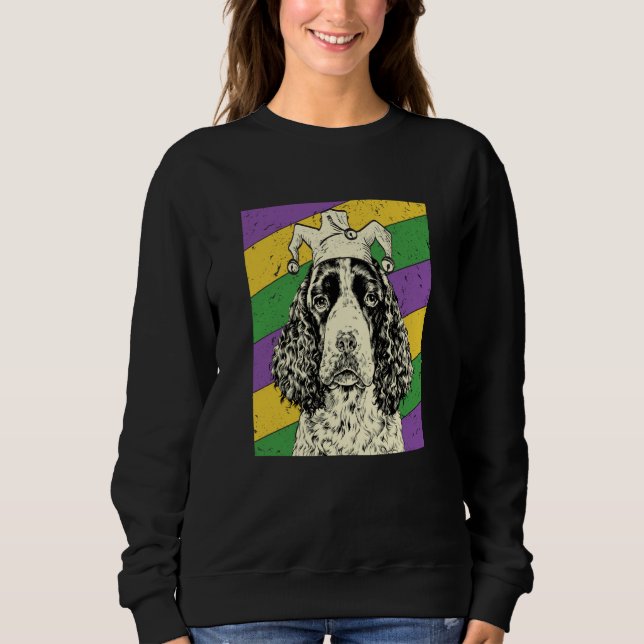 English Springer Spaniel Jester Mardi Gras Dog Mom Sweatshirt (Front)