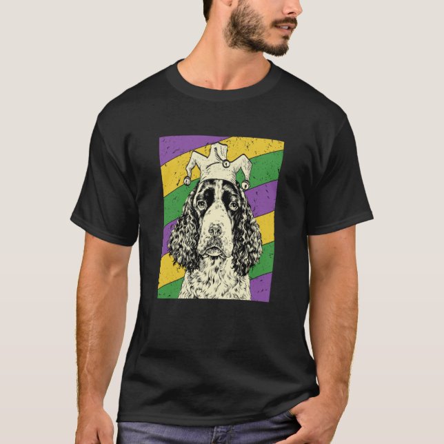 English Springer Spaniel Jester Mardi Gras Dog Mom T-Shirt (Front)
