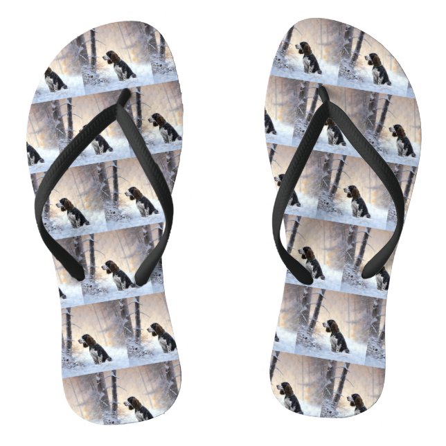 English Springer Spaniel Let It Snow Christmas Flip Flops (Footbed)