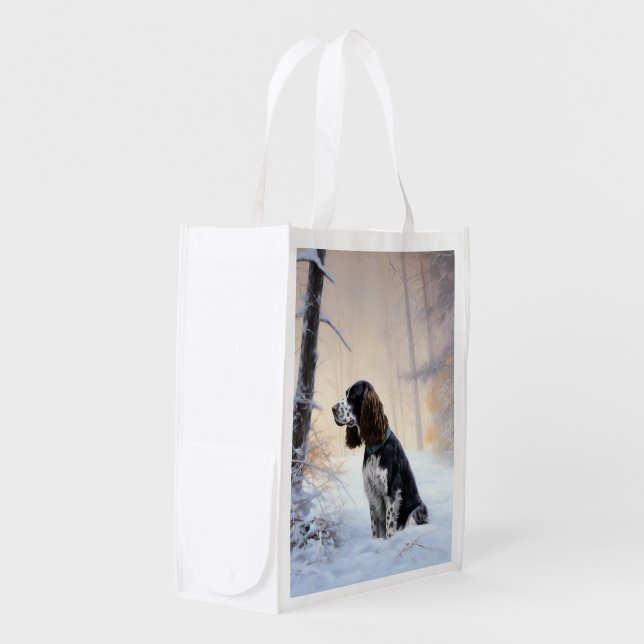 English Springer Spaniel Let It Snow Christmas Grocery Bag (Front Side)