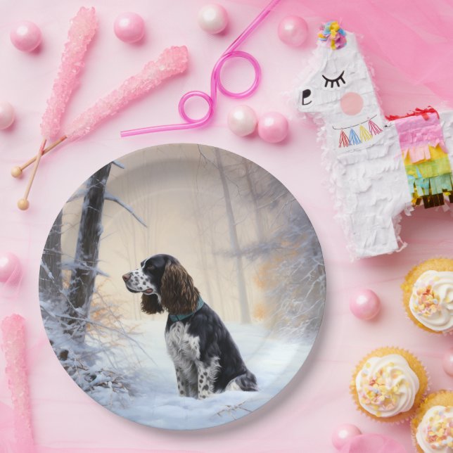 English Springer Spaniel Let It Snow Christmas Paper Plates (Party)