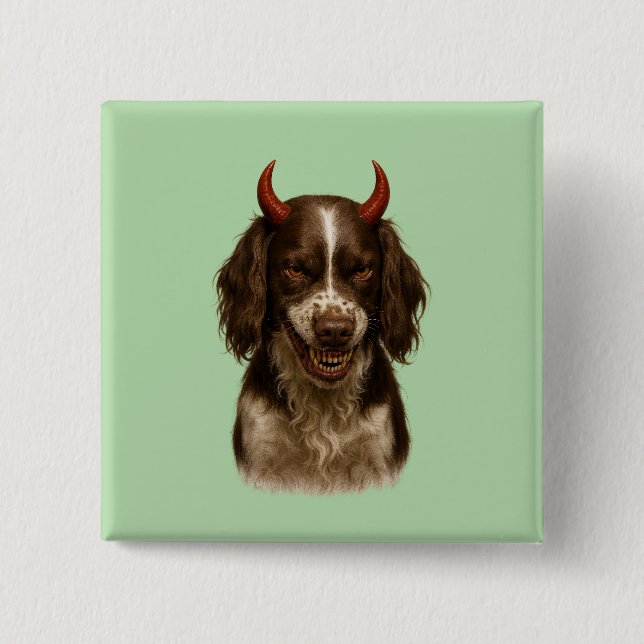 English Springer Spaniel looking devilish badges Button (Front)
