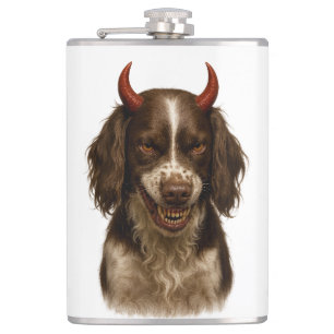 English Springer Spaniel naughty Devil Hip Flask