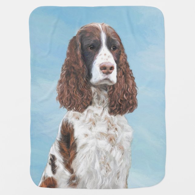 English Springer Spaniel Painting Original Dog Art Baby Blanket (Front)