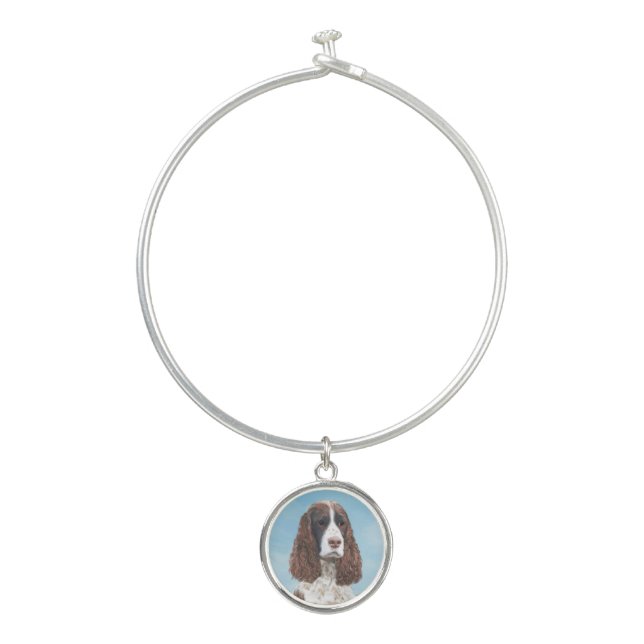English Springer Spaniel Painting Original Dog Art Bangle Bracelet (Front)