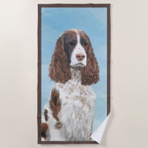 English Springer Spaniel Painting Original Dog Art Beach Towel