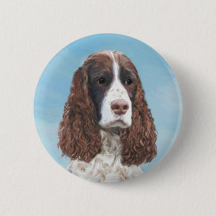 English Springer Spaniel Painting Original Dog Art Button