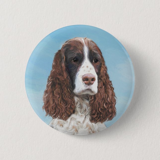 English Springer Spaniel Painting Original Dog Art Button (Front)
